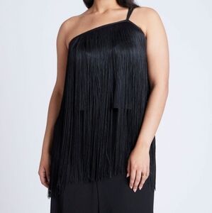 Black One-Shoulder Fringe Top